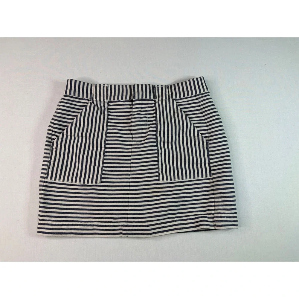 Madewell‎ Striped Mini Skirt Womens Size 0 Black White Pockets Casual